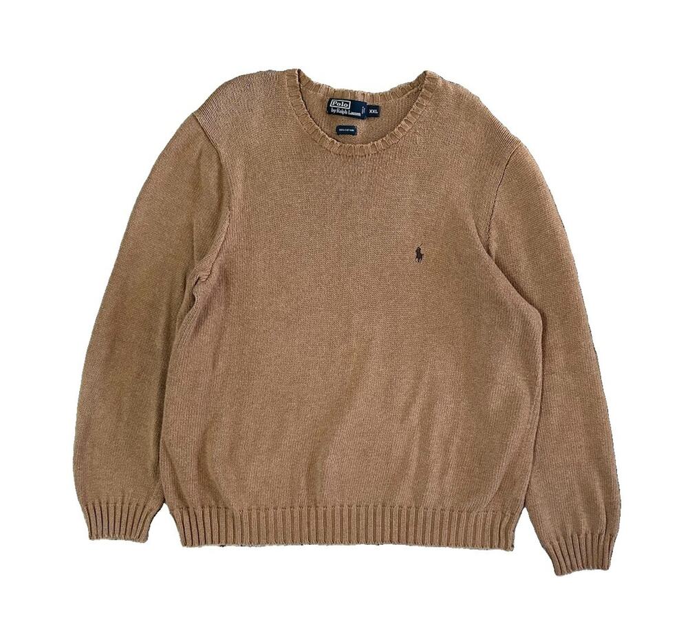 Vintage Polo Ralph Lauren Brown Knit Crewneck Sweater Men’s XXL Embroidered Pony